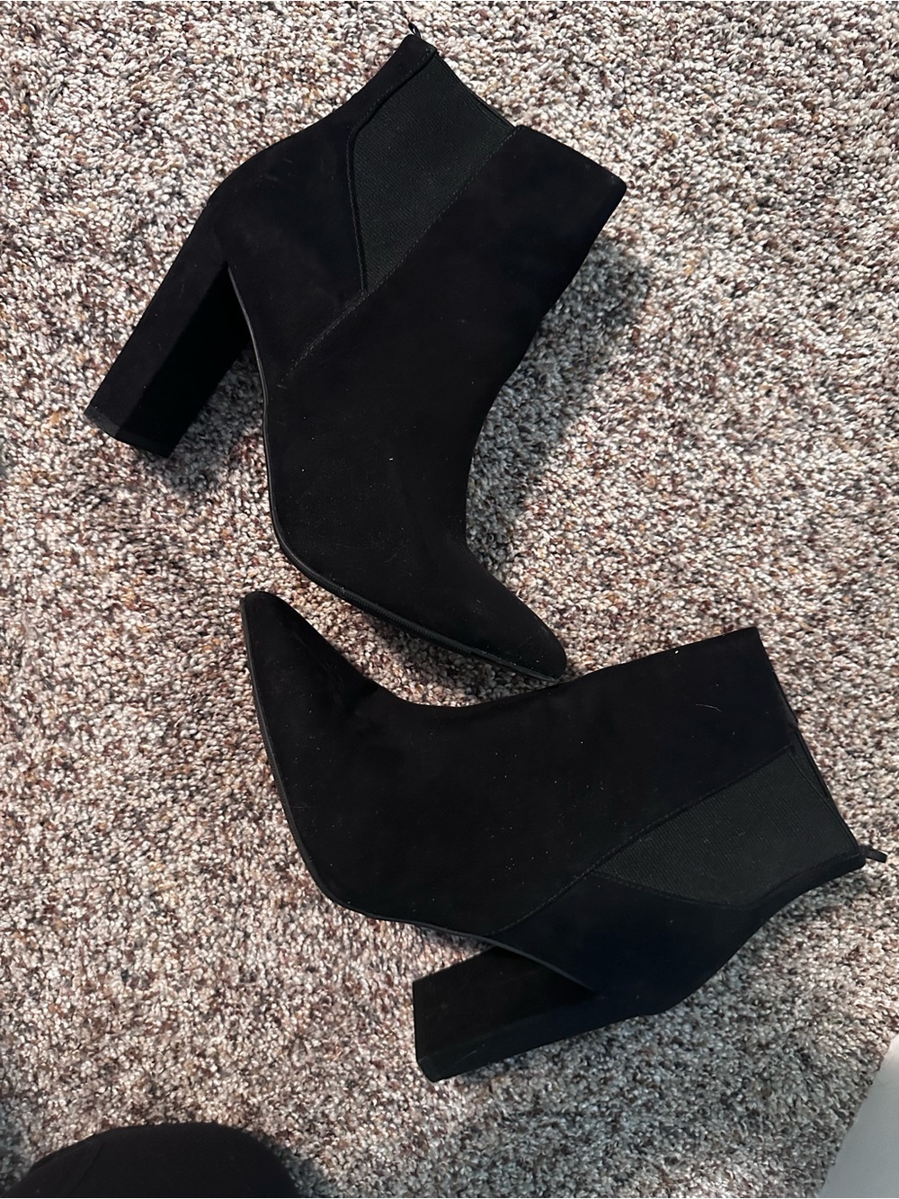 H&M Black Suede Pointed Toe Block Heel Ankle Boots